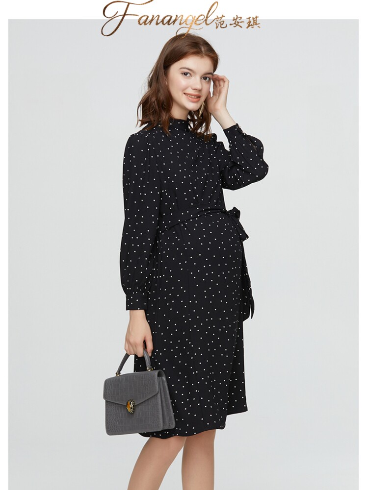 Pregnant woman bottom dress fashion 2021 spring new spicy mom pregnant woman wave point Hepburn wind dress