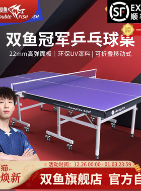 双鱼冠军乒乓球桌折叠家用兵乓球台22MM面板室内家庭标准25MM专业