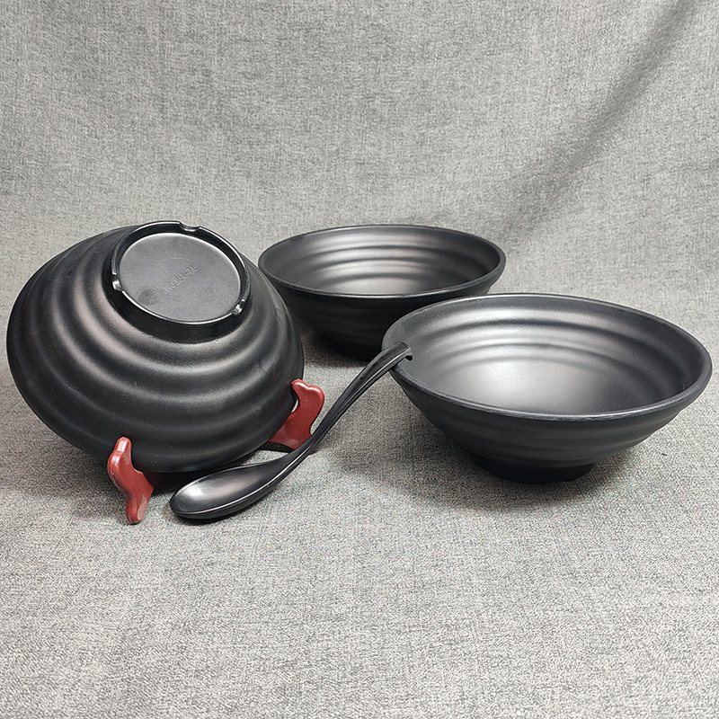 黑色磨砂螺纹面碗7.5英寸8.5英寸米线牛肉羊汤大腕密胺仿瓷防摔碗