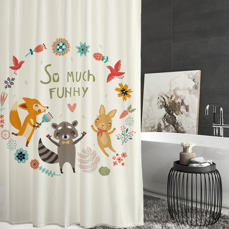 卡通加厚浴室沐浴帘子防霉卫生间洗澡隔断帘遮挡防水浴帘布挂帘门