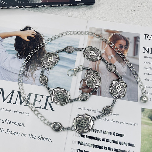 思思家民族风古银色金属腰链女