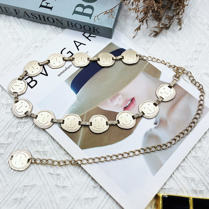 金属笑脸腰链配饰牛仔裤女