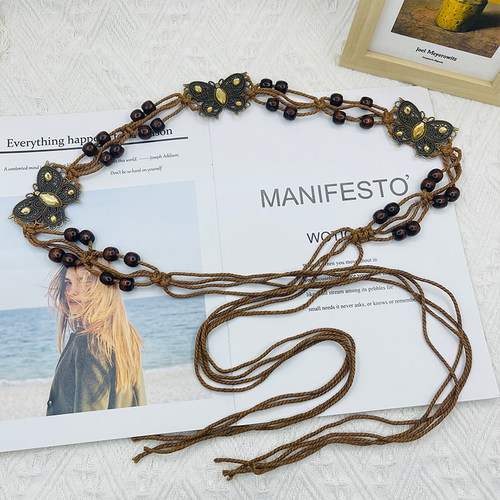 民族风波西米亚编织蝴蝶腰带女