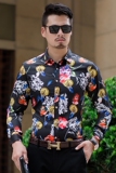 男秋款花衬衫加肥大码印花男士长袖衬衫C615p50模特，男装衬衫，星座1203