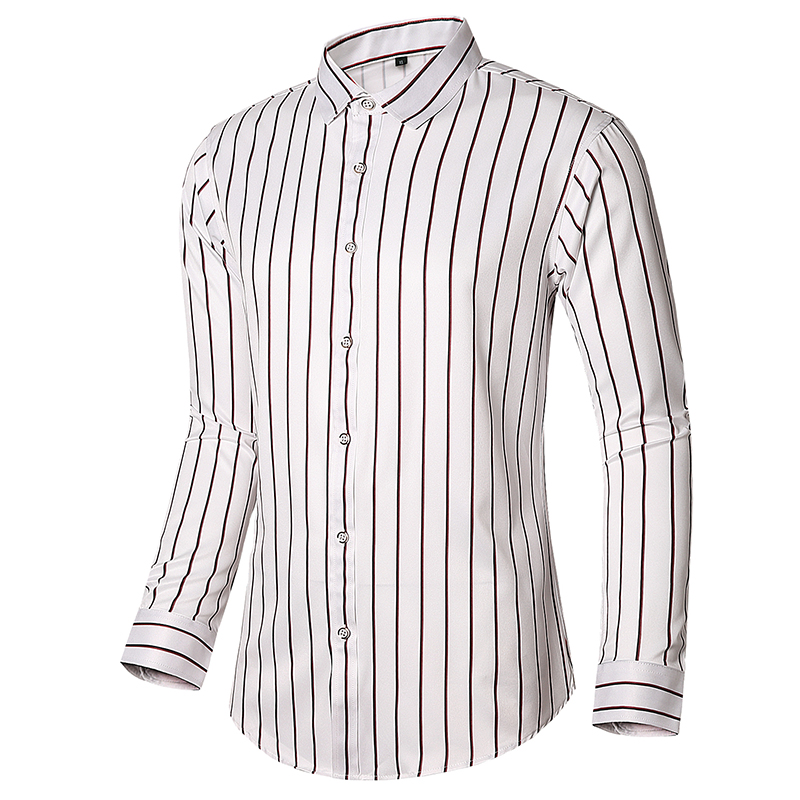 春款男弹力衬衫条纹长袖大码青年长袖衬衫C862p45，男装衬衫，星座1203