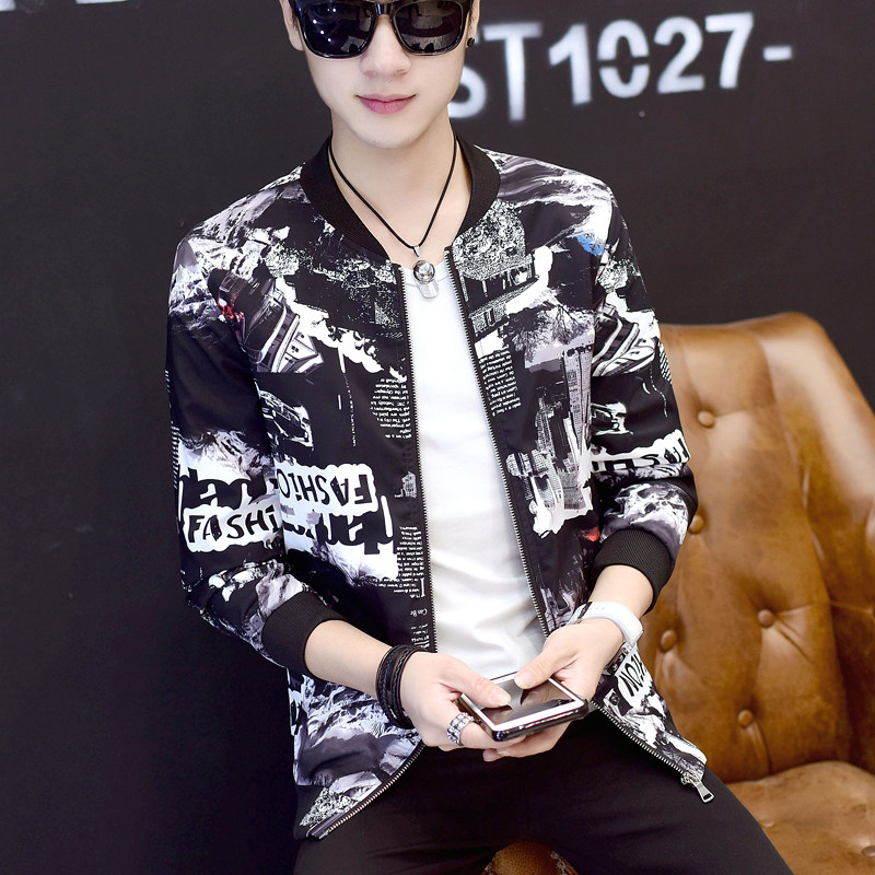 中国风春秋装新款男生花夹克衫潮男加肥加大码修身外套JK805p65，男装夹克，星座1203