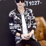 中国风春秋装新款男生花夹克衫潮男加肥加大码修身外套JK805p65，男装夹克，星座1203