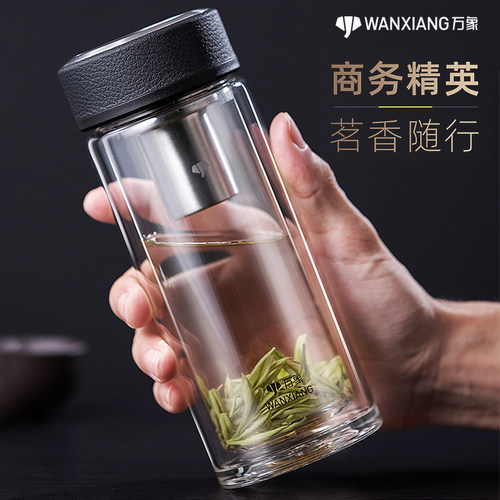 万象长滤网简约商务双层玻璃水杯