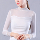 2017秋冬莫代尔网纱蕾丝立领t恤性感小衫 打底上衣女透 半高领长袖