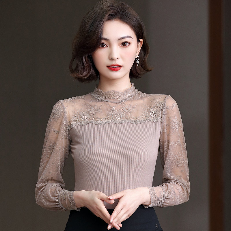 灯笼袖上衣设计感蕾丝拼接内搭法式