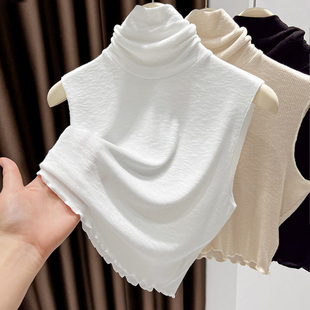 高领打底衫薄款24保暖假领子百搭女高档卫衣高领毛衣背心黑色短款
