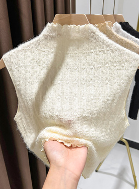 磨毛无袖打底衫短款假领子半高领