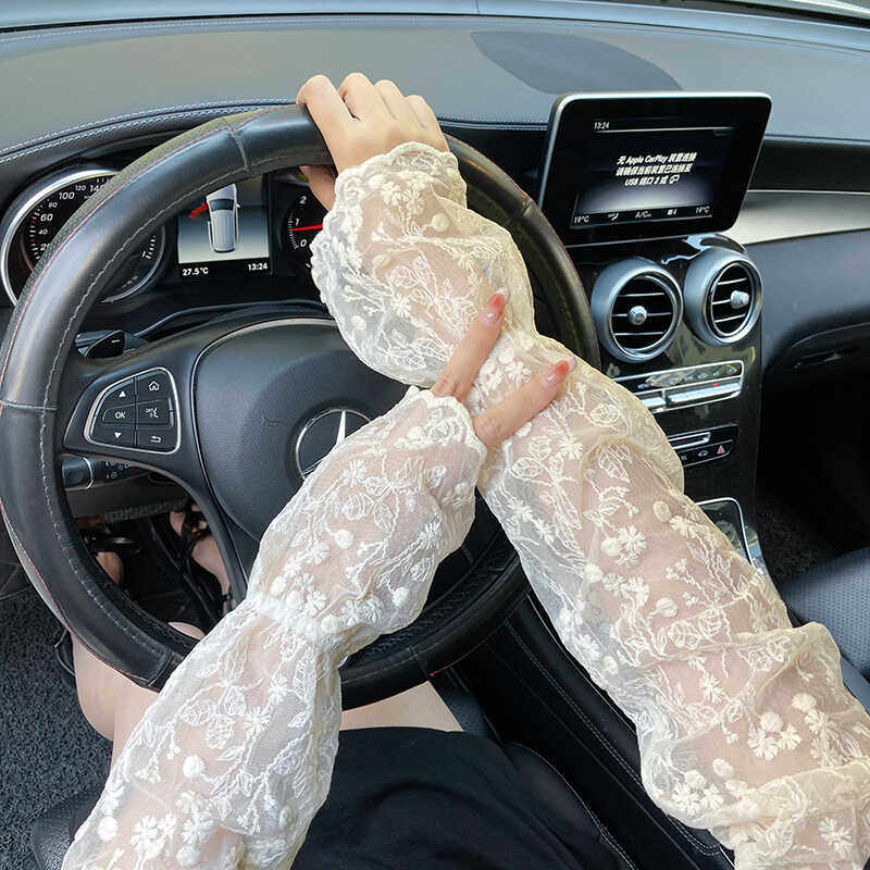 冰袖女士防晒防紫外线夏季新款蕾丝宽松纯色透气直筒学生手臂袖套