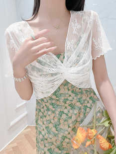 披肩夏季配裙子2024新款女薄款蕾丝吊带连衣裙外搭小坎肩罩衫短袖