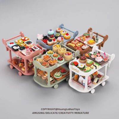 dollhouse 娃娃屋 迷你餐车手推车 食玩模型超市bo11过家家玩具