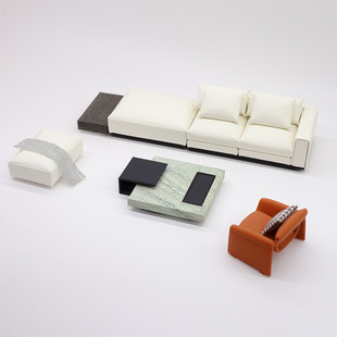 茶几组合 dollhouse 皮面沙发 现代风格 模型过家家道具 仿真微缩