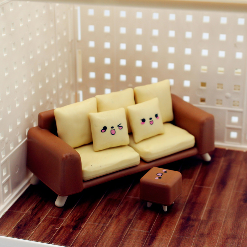 Dollhouse 娃娃屋 仿真 迷你沙发 DIY客厅微缩模型过家家食玩道具