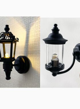 dollhouse 娃娃屋 仿真微缩 复古 庭院 壁灯 LED 可亮 模型道具
