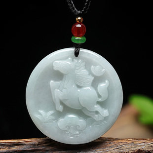 圆生肖翡翠十二生肖玉佩马属相马上有钱玉佩玉牌中款马吊坠圆玉马