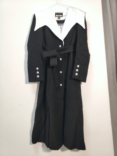 ZFY黑白拼色大翻领长款风衣连衣裙女春秋收腰显瘦百搭三标全包邮