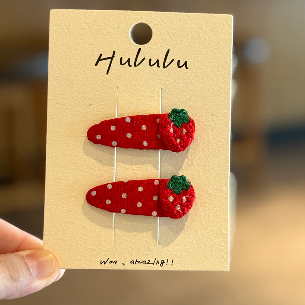 可爱小女孩发夹儿童新年红头饰女童刺绣草莓碎发刘海夹公主发卡