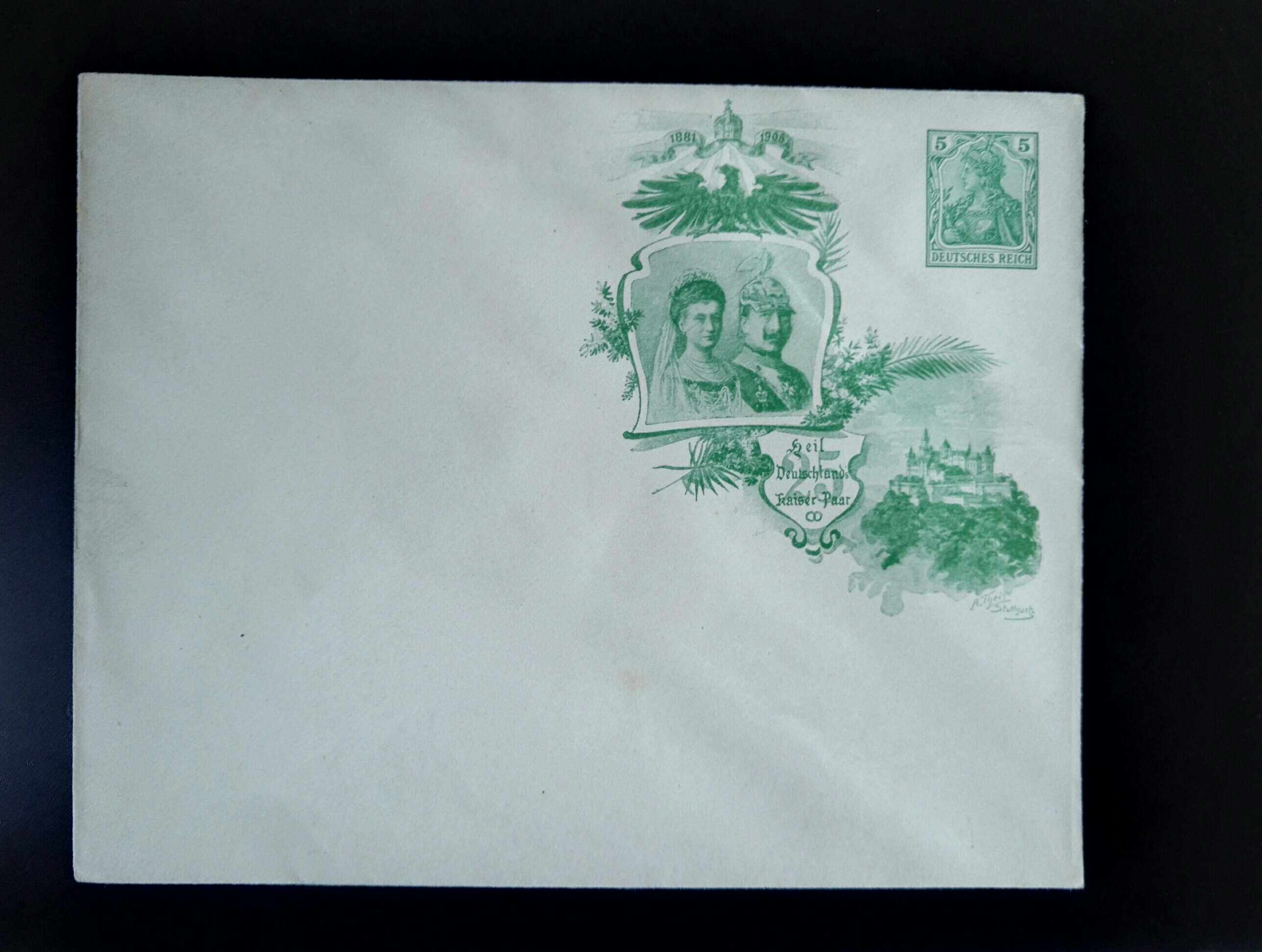 德国1906年德皇威廉大婚纪念邮资封1全新