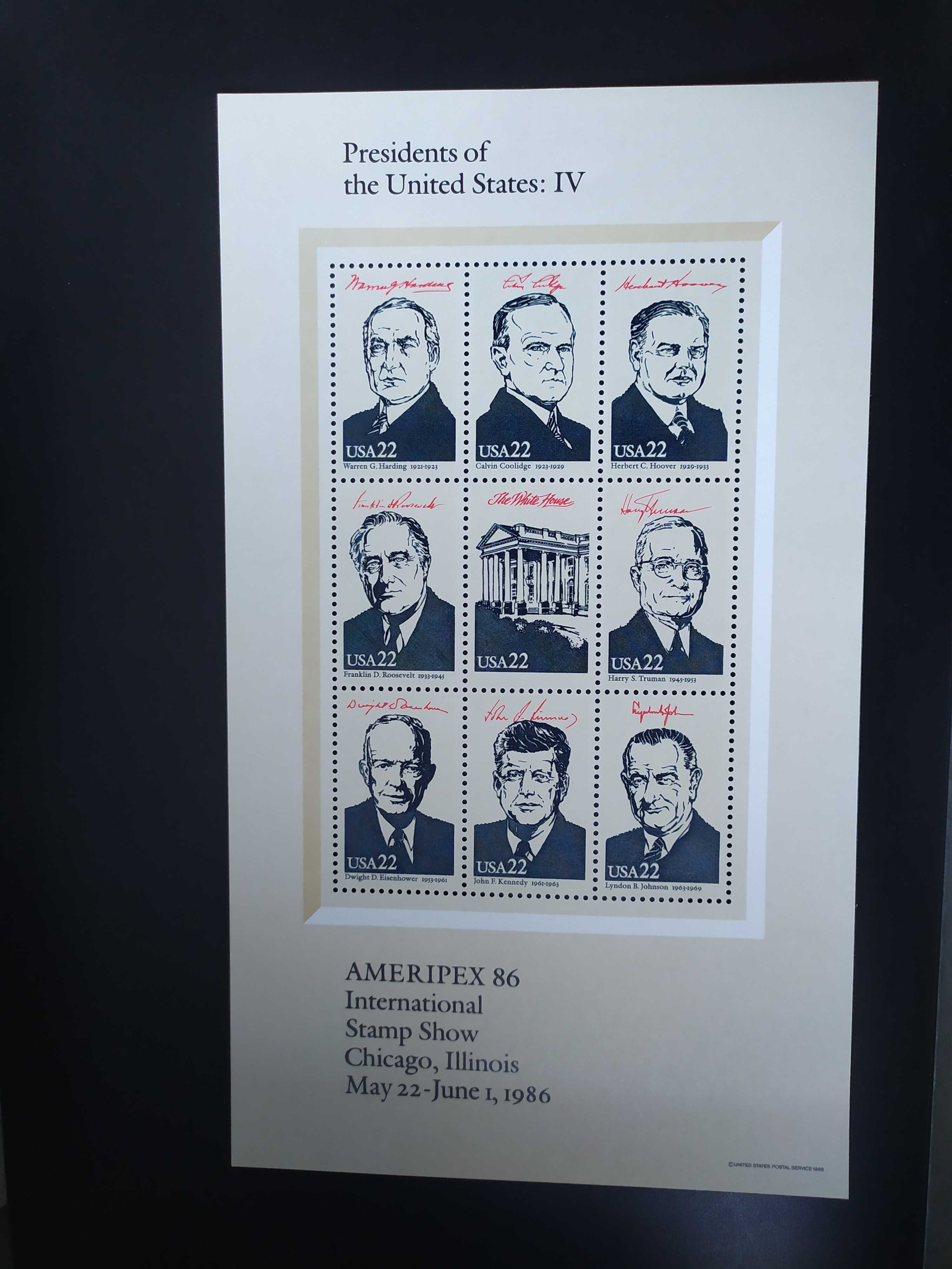 美国1986年历任美国总统邮票小全张4全新