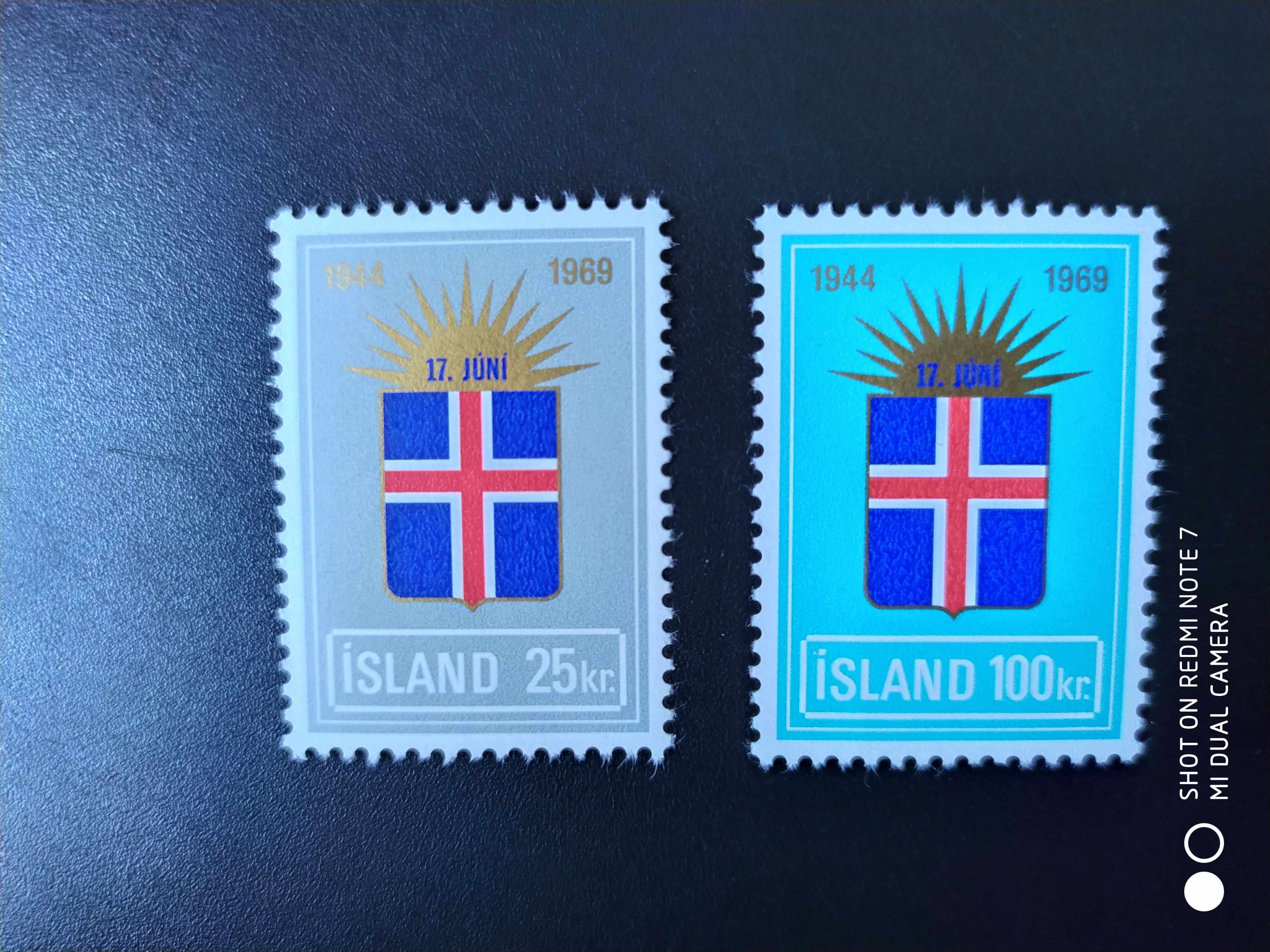 冰岛1969年国旗解放25年邮票2全新