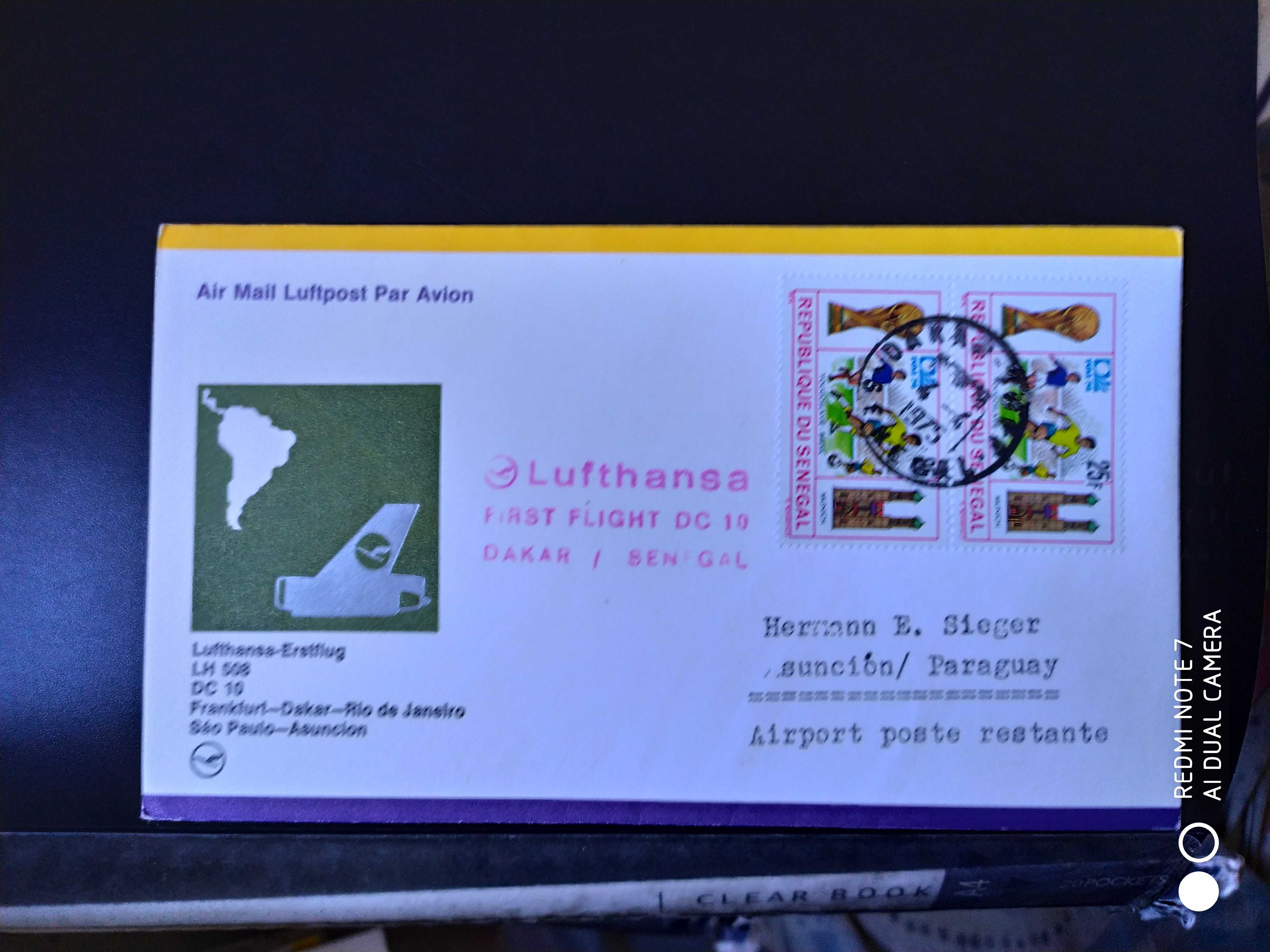 塞内加尔首航封1枚(双戳清晰)