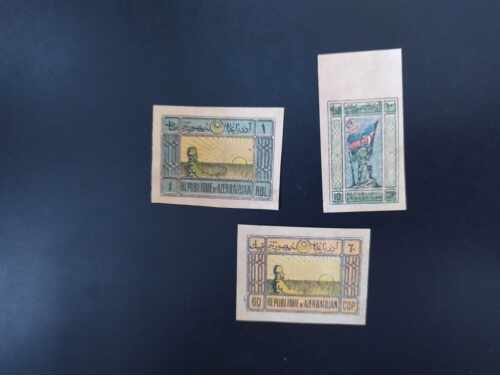 阿塞拜疆1919年国旗巴库中世纪王宫等无齿邮票3新