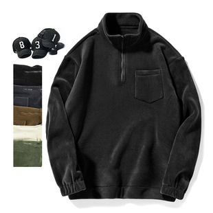 秋冬季立领卫衣士2023新款港风复古情侣款半拉链奥粒绒上衣外套潮