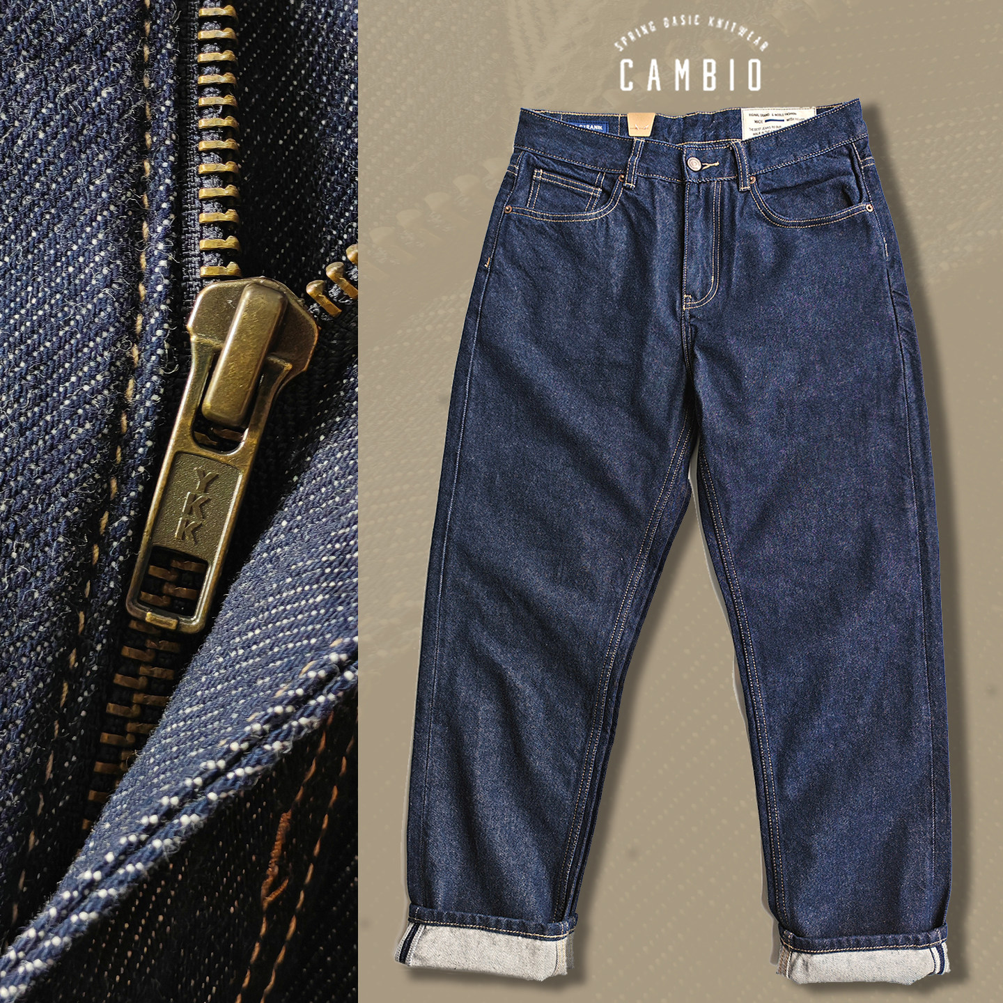 美式春秋冬极简庖丁养牛赤耳原色脱浆原牛牛仔裤宽松直筒长裤男