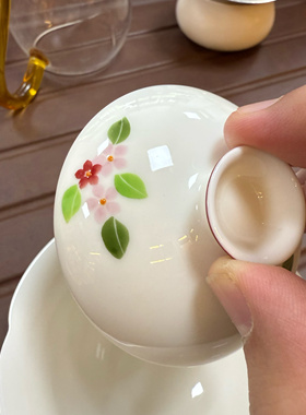 原创 花器盖碗 花韵春风 120cc 立体手绘 高白瓷