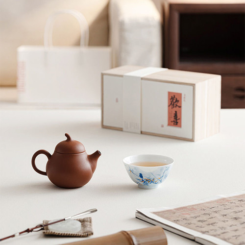 茄瓜壶 喜鹊登枝主人杯套组 一壶一杯 壶120cc 杯80cc 随手礼