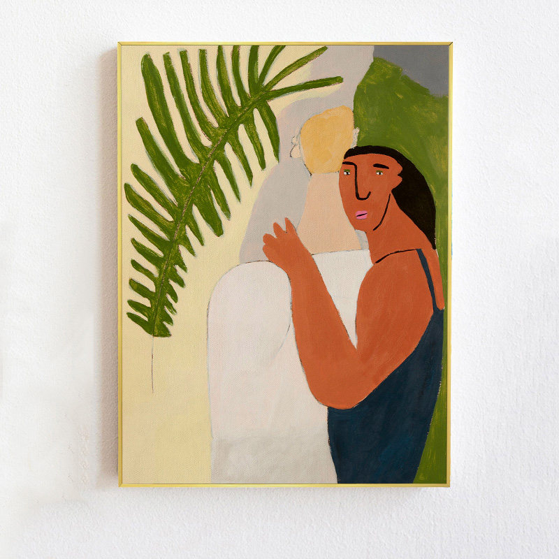 「绿荫下好乘凉」  抽象手绘油画客厅装饰画个性人物玄关走廊壁画