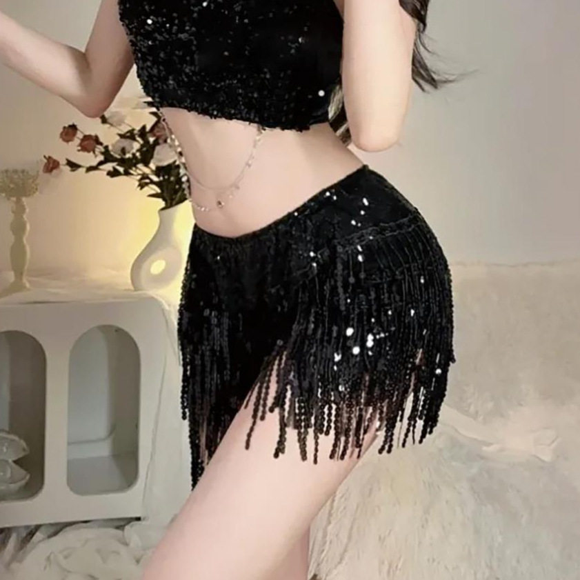 肚皮舞蹈演出服亮片流苏裙摆短裤
