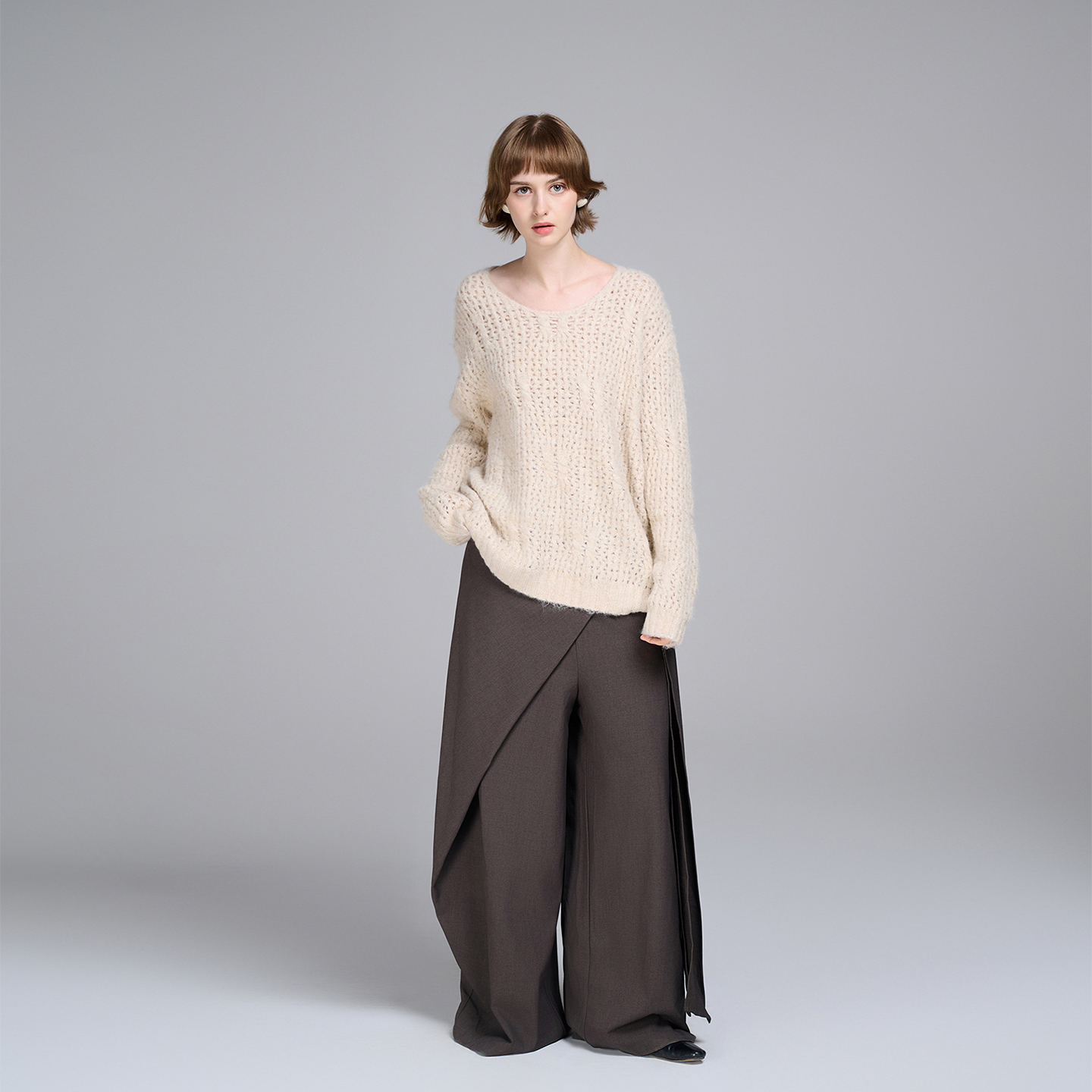 Kira原创慵懒风毛衣 小众设计镂空针织衫女宽松软糯罩衫上衣