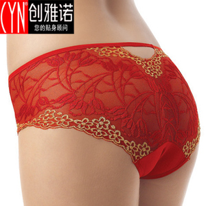 创雅诺女士内裤 6332本命年莫代尔蕾丝性感镂空无痕红色三角内裤