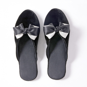 丝绒刺绣蝴蝶结春夏包头女室内居家拖鞋防水防滑静音软底吸汗高级