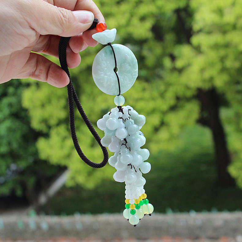 汽车挂件缅甸翡翠A货车挂天然玉石平安扣葫芦汽车后视镜挂饰男女