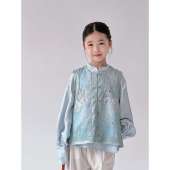 高定人丝衬衣 织锦缎提花珠片刺绣马甲 小众新中式 亲子 碧玺