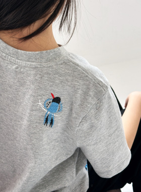 【现货在仓】『小鸟』日系重工小鸟插画刺绣高级灰短袖T恤 中性
