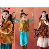 亲子 小众重磅手工台板雕印烫金高定人丝旗袍年服系列 全家福