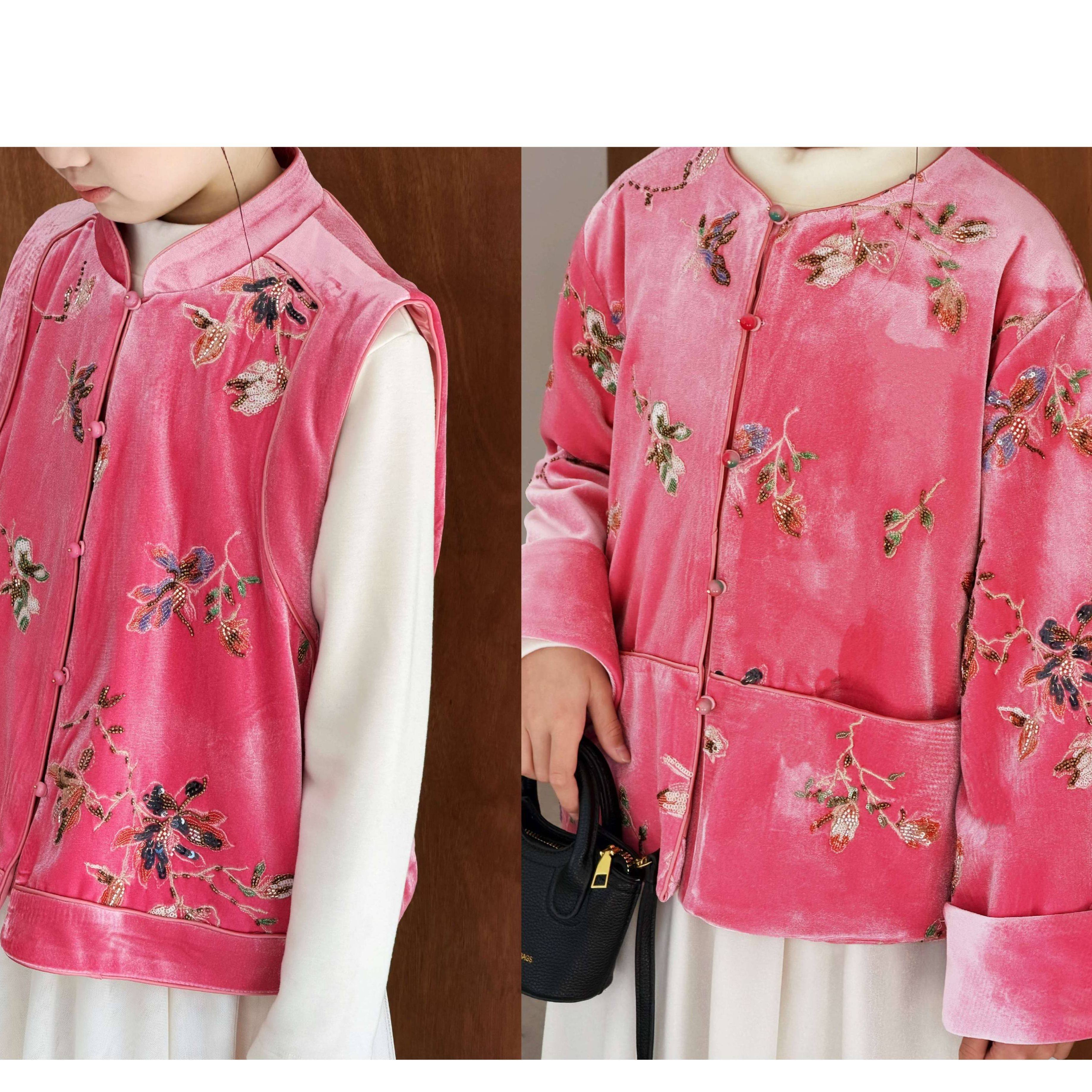 『粉黛承禧』小众新中式重工钉珠刺绣旗袍外套&马甲 亲子 限量,童装/婴儿装/亲子装,旗袍,淘宝优惠券,粉丝福利购,淘宝优惠卷