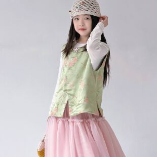 100%木薯丝高定手工非遗盘扣老缎马甲 小众新中式 樱红柳绿