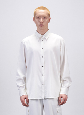 白色翻领单排扣衬衫纯色长袖上衣 Esa Liang梁冰琴原创设计