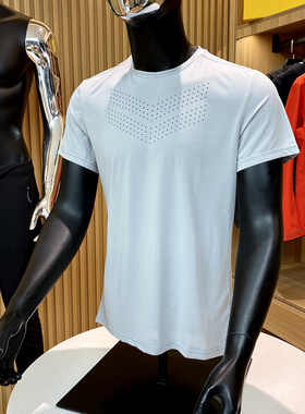 户外运动刚需！胸前激光冲孔！夏季新品男士速干高弹白色短袖T恤