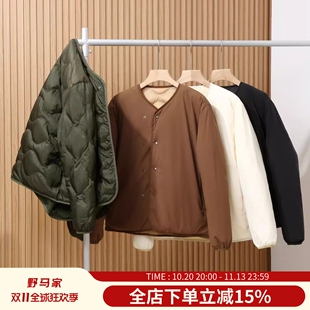 日单紫标牛货！85白鸭绒潮流绗缝宽松休闲无领两面穿羽绒服外套潮