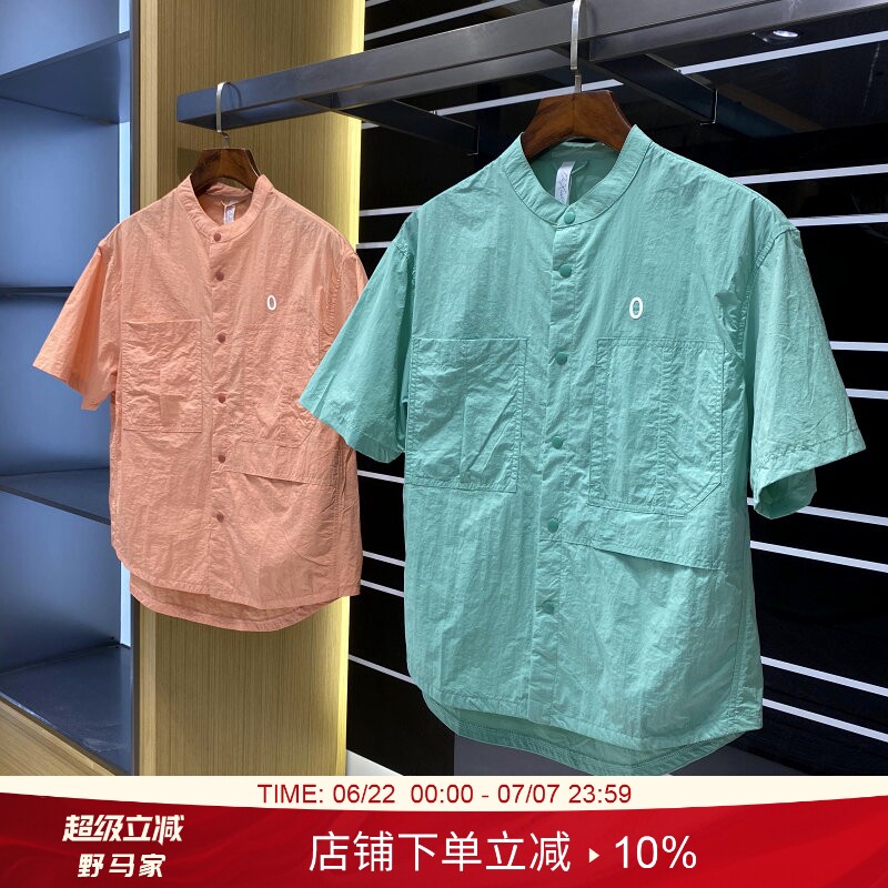 港资设计师线！男女情侣！夏季新品防水透气宽松百搭立领短袖衬衫 - 实物图