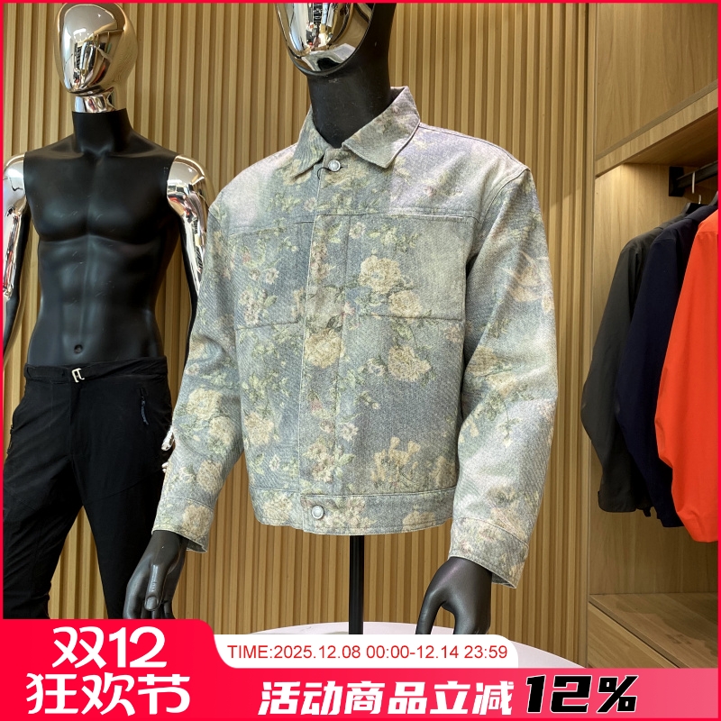 秋季复古水洗花卉涂鸦牛仔外套